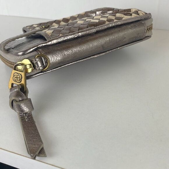 Metallic Woven Leather Zip Around Credit Card Wallet - Picture 5 of 9